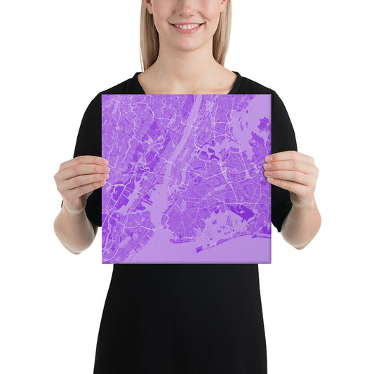 New York Purple and White Canvas Map