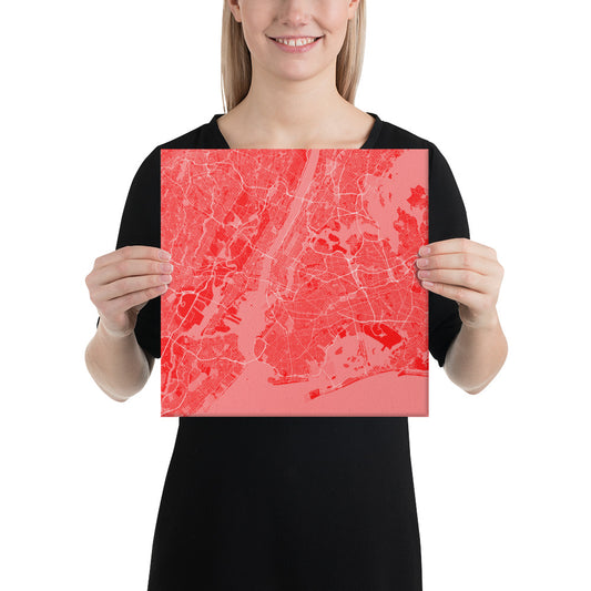 New York Red and White Canvas Map