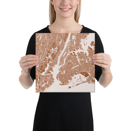 New York Brown and White Canvas Map