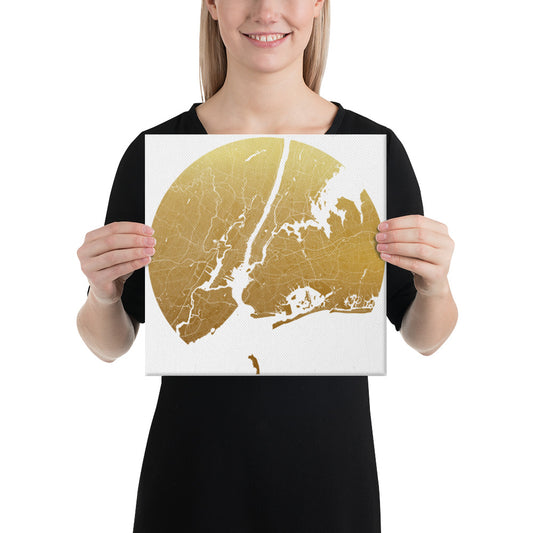 New York Gold on White Canvas Map