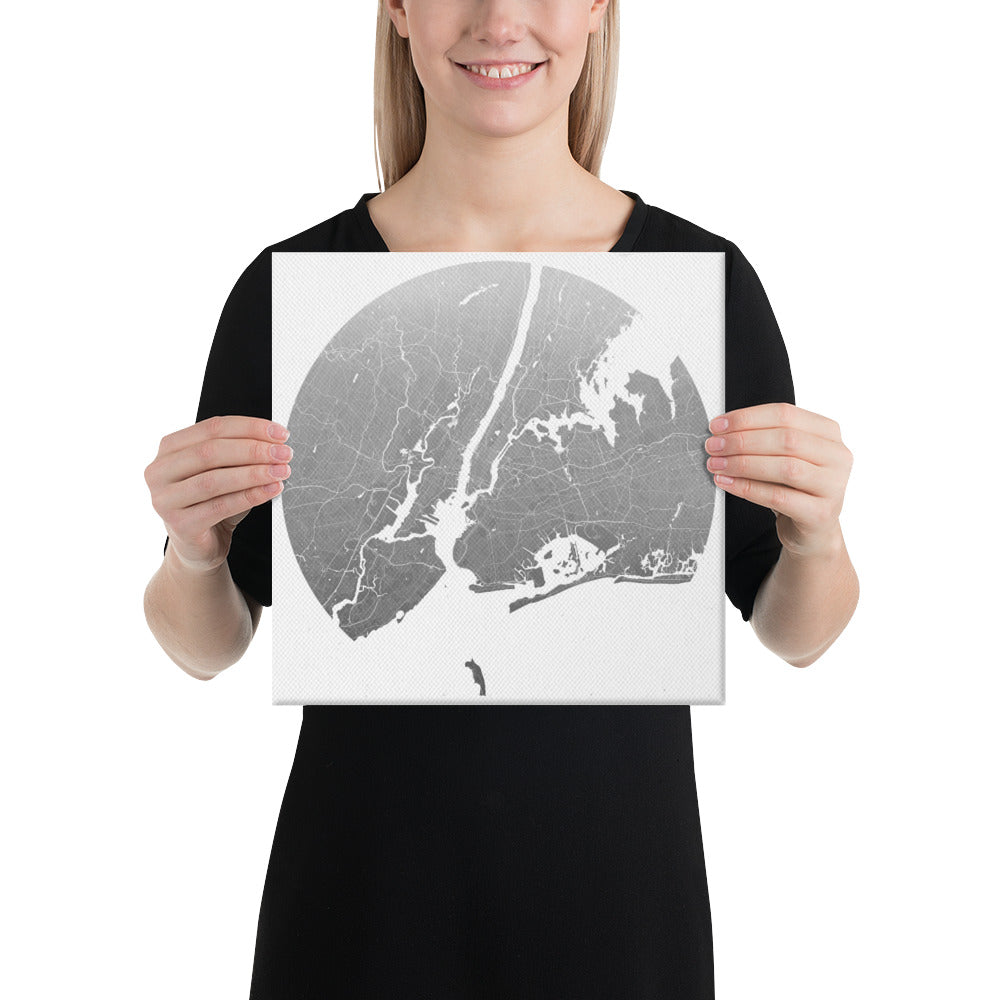 New York Silver on White Canvas Map