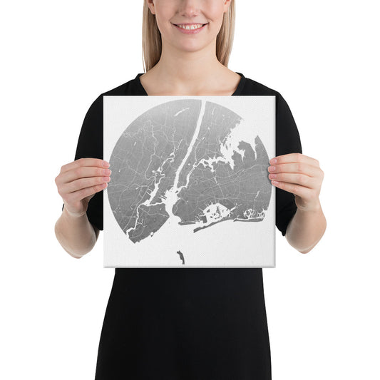 New York Silver on White Canvas Map