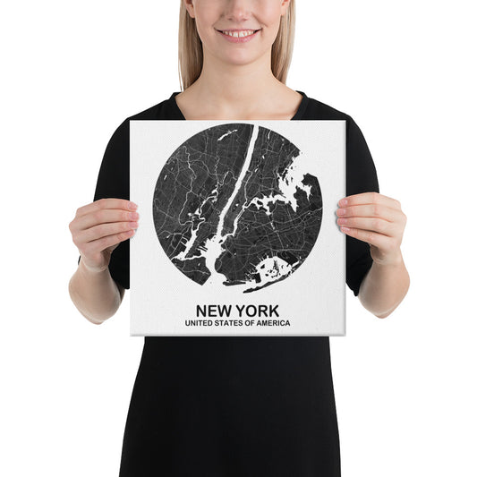 New York Circular Black Canvas Map