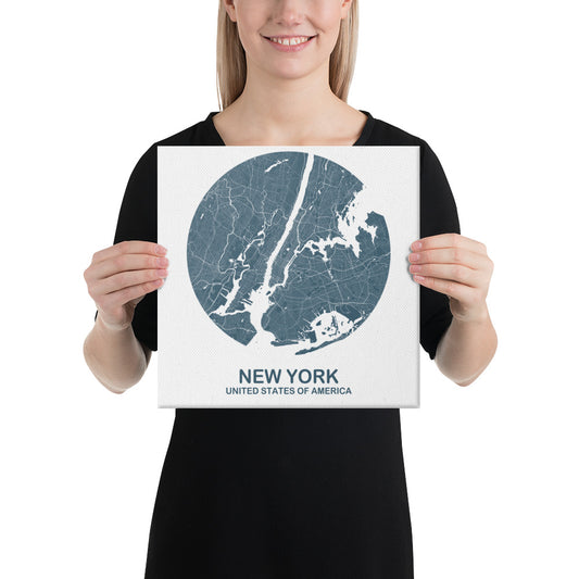 New York Circular Blue Canvas Map