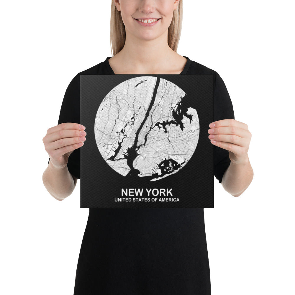 New York Circular White Canvas Map