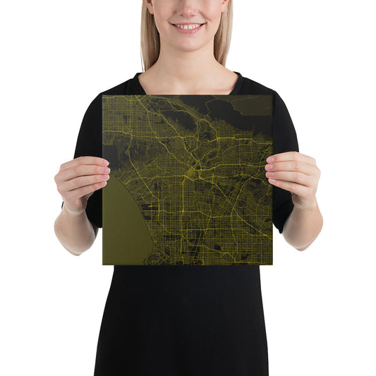 Los Angeles Black and Yellow Canvas Map