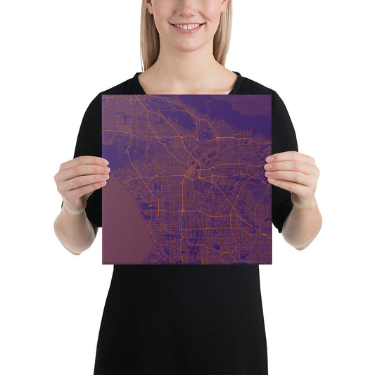 Los Angeles Purple and Orange Canvas Map