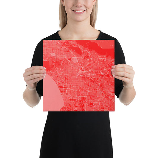 Los Angeles Red and White Canvas Map