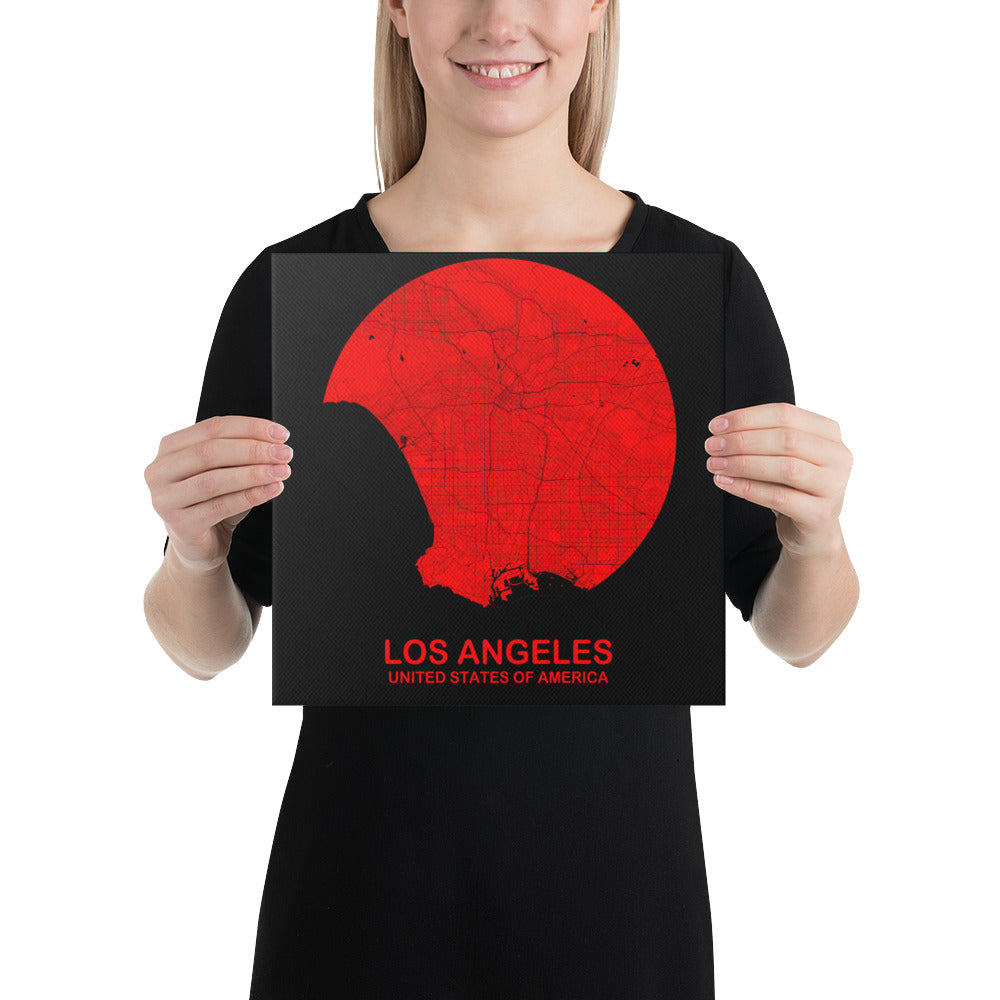 Los Angeles Circular Red Canvas Map