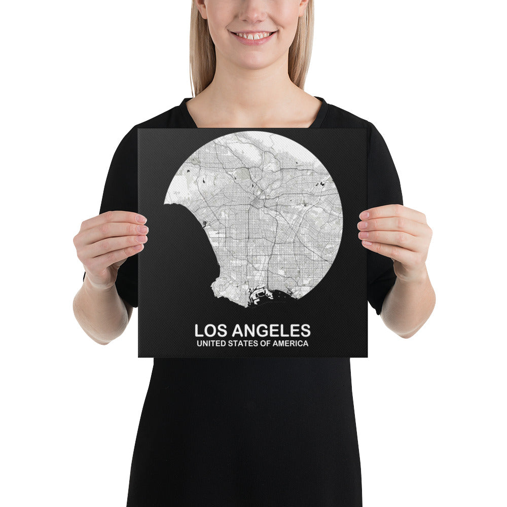 Los Angeles Circular White Canvas Map