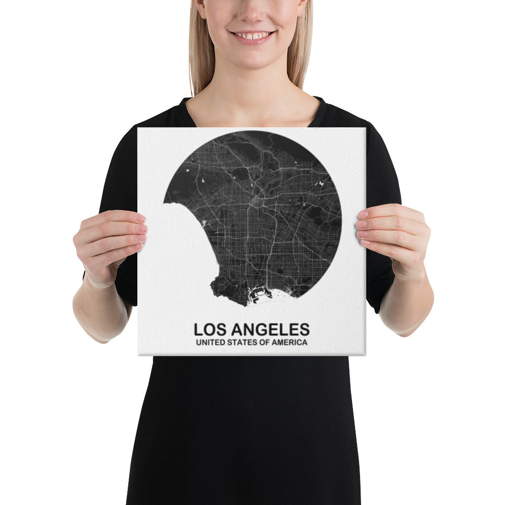 Los Angeles Circular Black Canvas Map