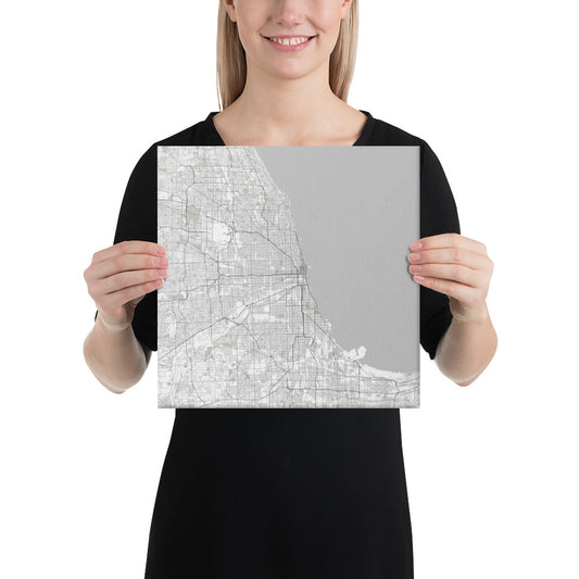 Chicago White Canvas Map