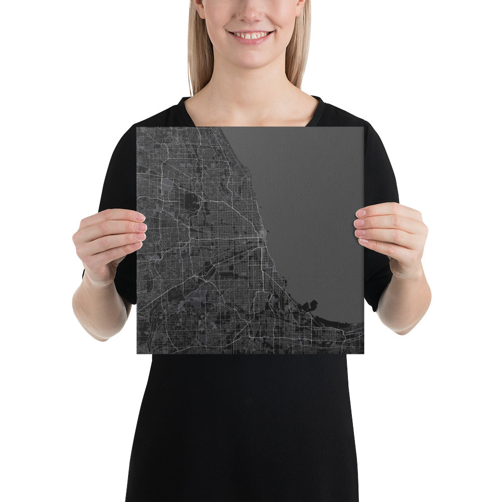 Chicago Black Canvas Map