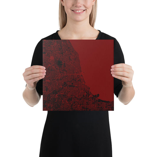 Chicago Black and Red Canvas Map