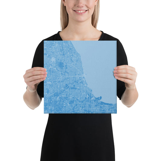 Chicago Blue and White Canvas Map