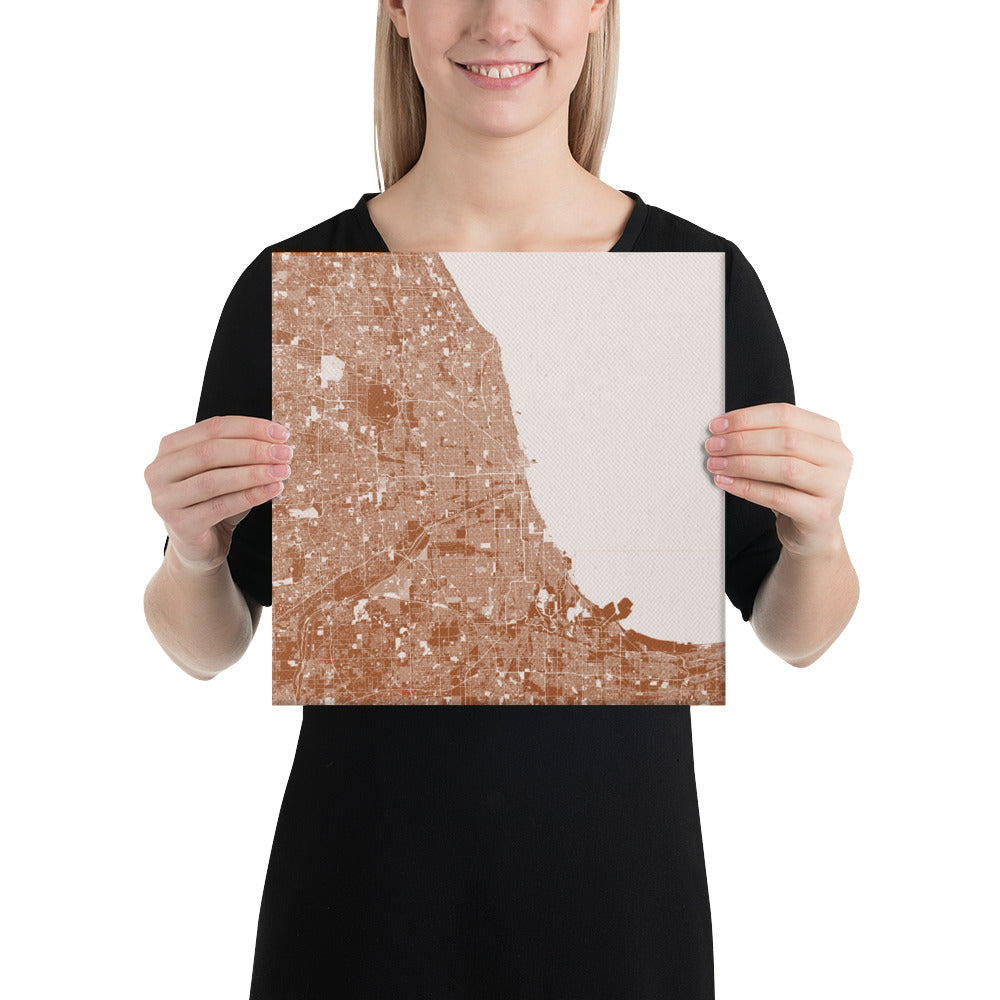 Chicago Brown and White Canvas Map