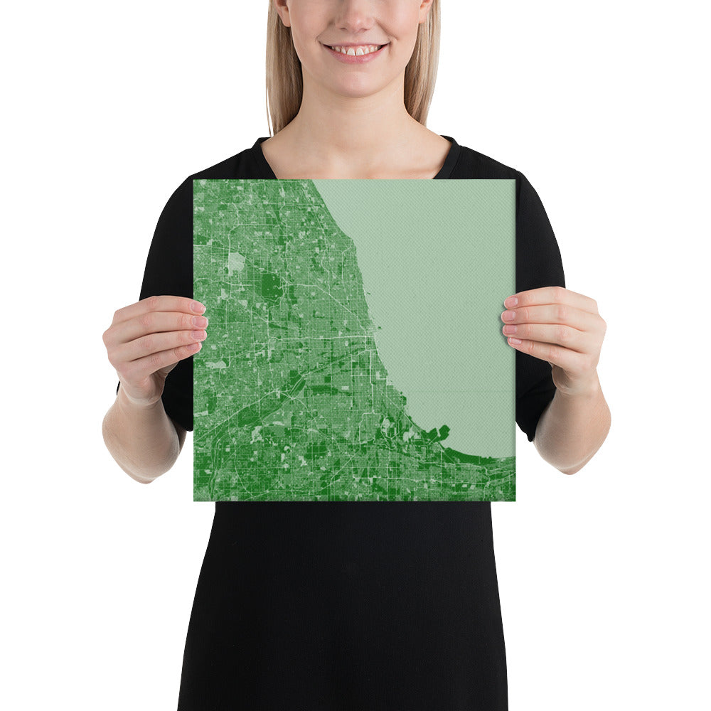 Chicago Green and White Canvas Map