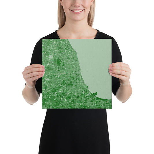 Chicago Green and White Canvas Map