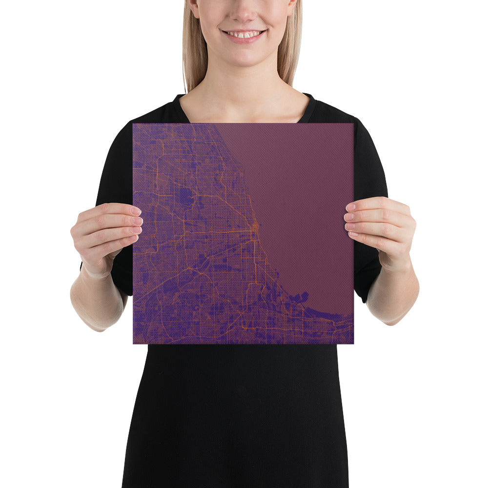 Chicago Purple and Orange Canvas Map