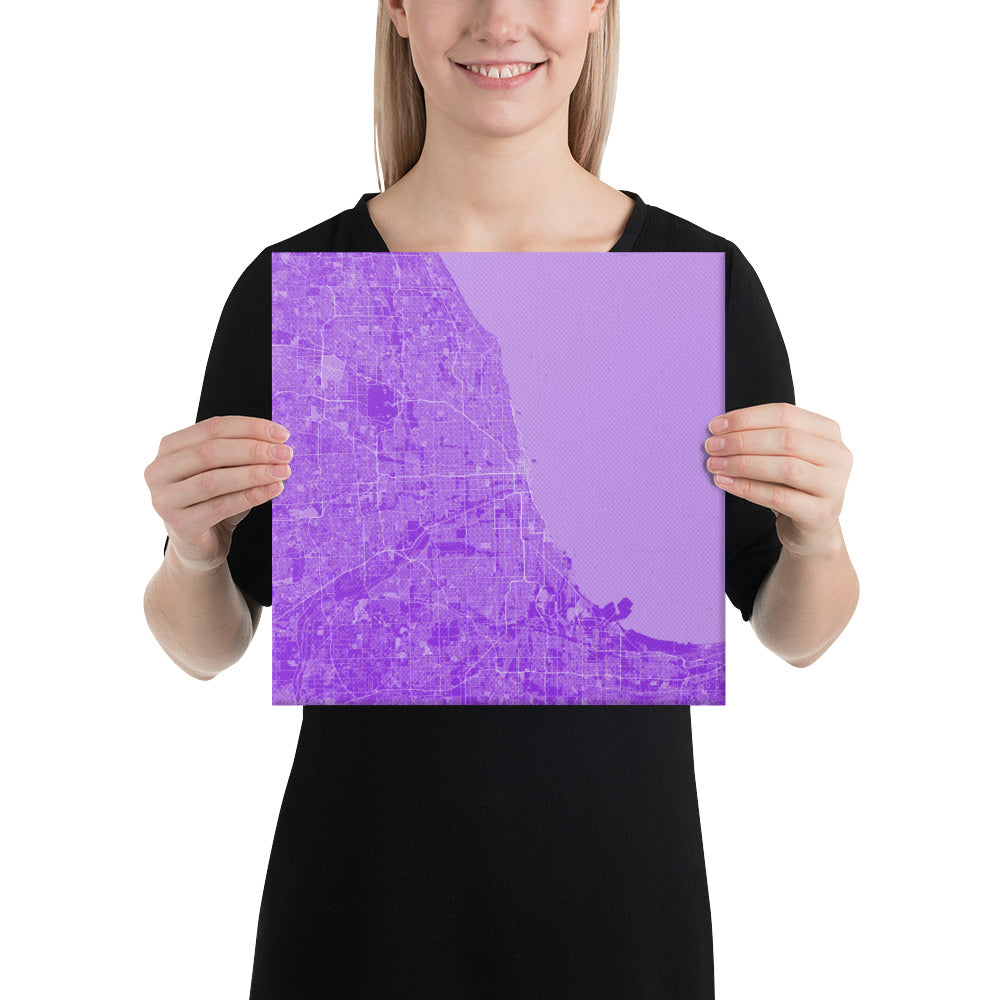 Chicago Purple and White Canvas Map