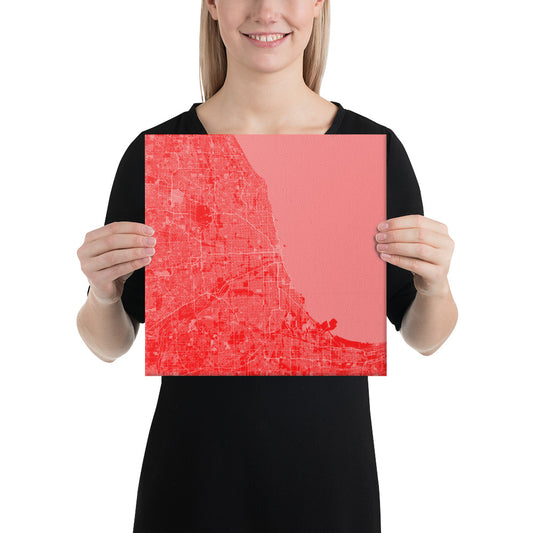 Chicago Red and White Canvas Map