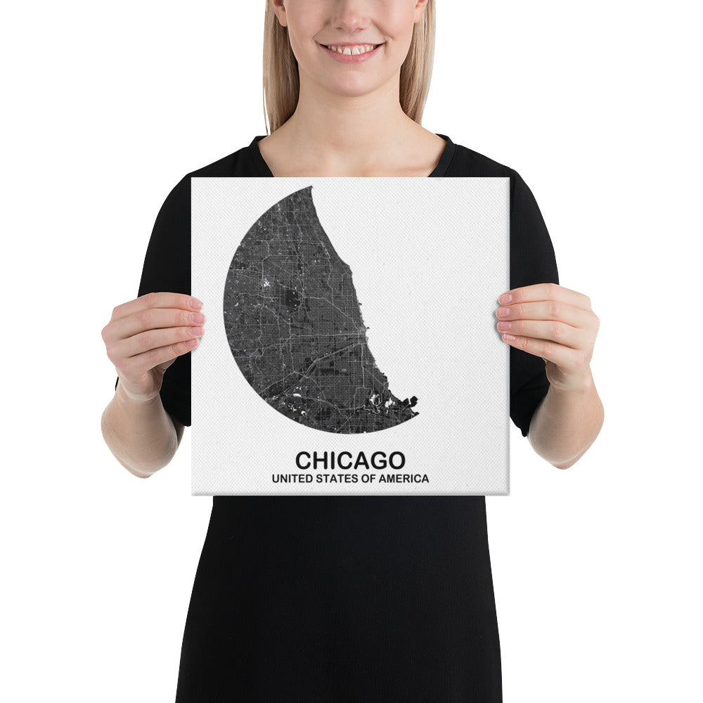 Chicago Circular Black Canvas Map