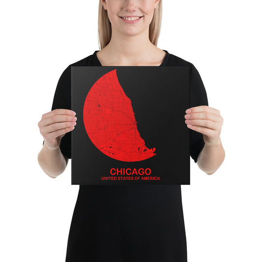 Chicago Circular Red Canvas Map