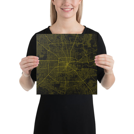 Houston Black and Yellow Canvas Map