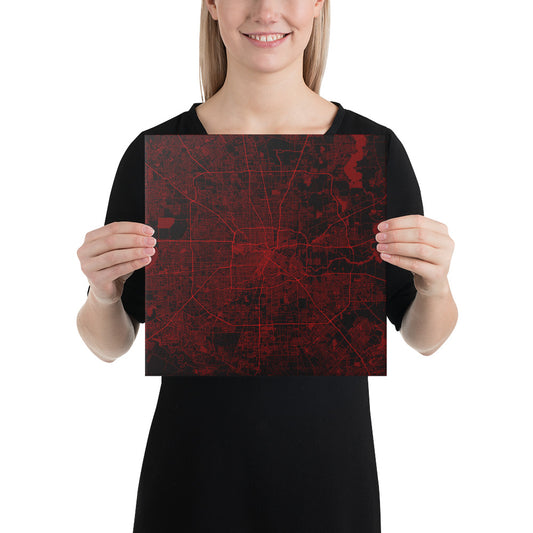 Houston Black and Red Canvas Map