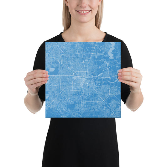 Houston Blue and White Canvas Map