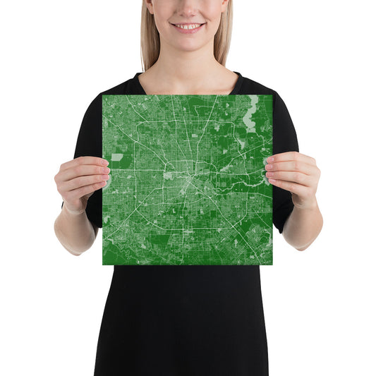 Houston Green and White Canvas Map