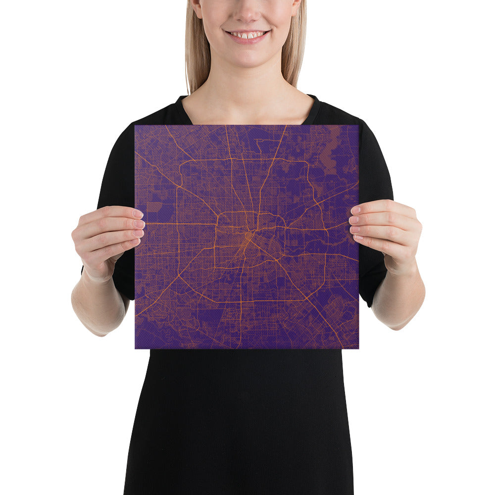 Houston Purple and Orange Canvas Map