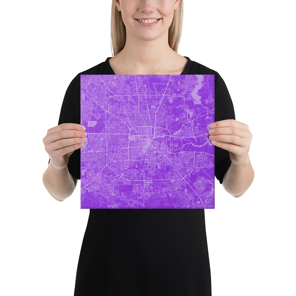 Houston Purple and White Canvas Map