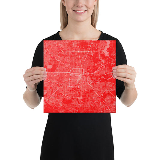 Houston Red and White Canvas Map