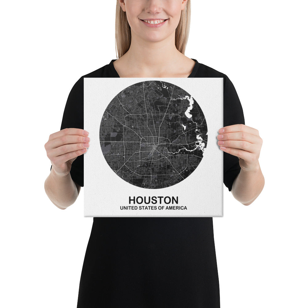 Houston Circular Black Canvas Map