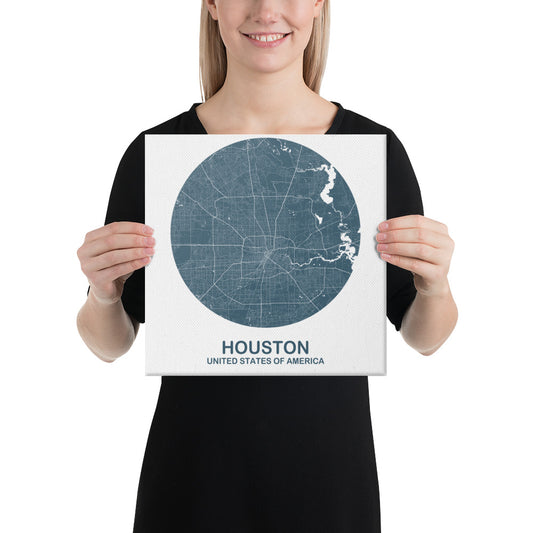 Houston Circular Blue Canvas Map