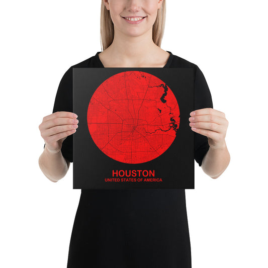 Houston Circular Red Canvas Map