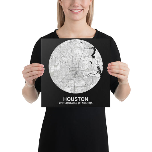 Houston Circular White Canvas Map