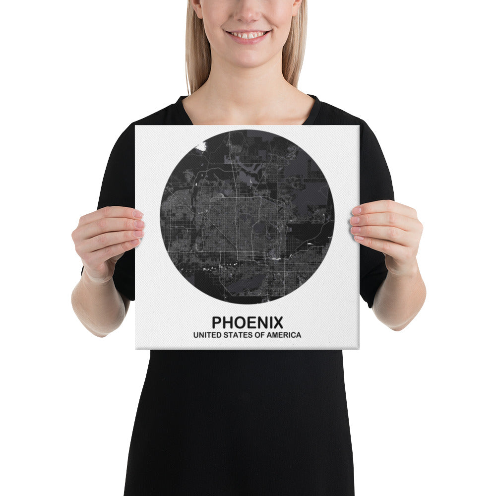 Phoenix Circular Black Canvas Map