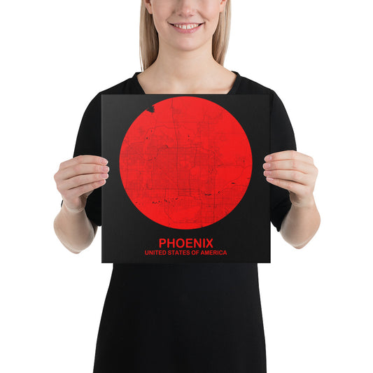 Phoenix Circular Red Canvas Map