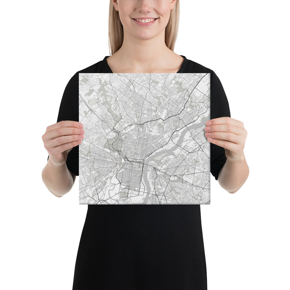 Philadelphia White Canvas Map