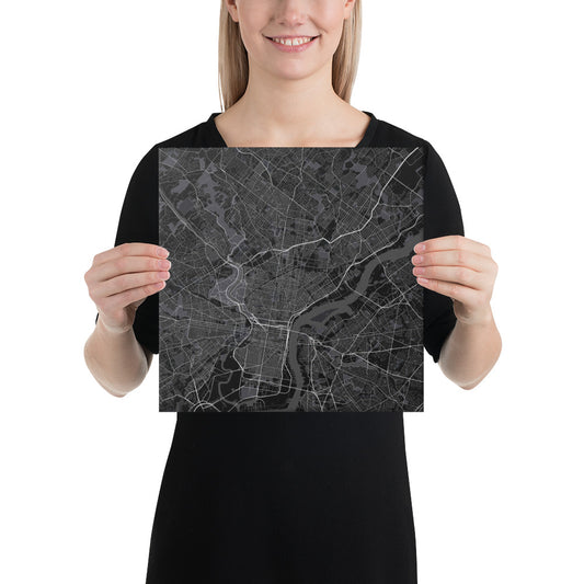 Philadelphia Black Canvas Map