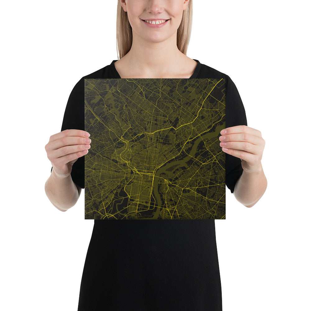 Philadelphia Black and Yellow Canvas Map