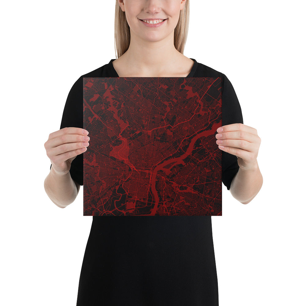 Philadelphia Black and Red Canvas Map