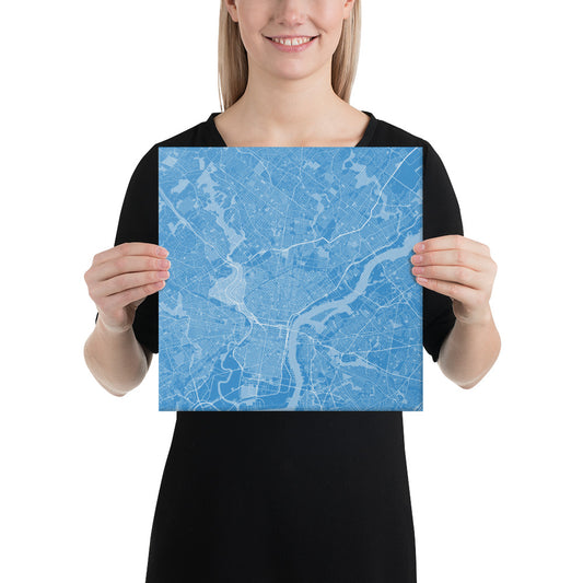 Philadelphia Blue and White Canvas Map