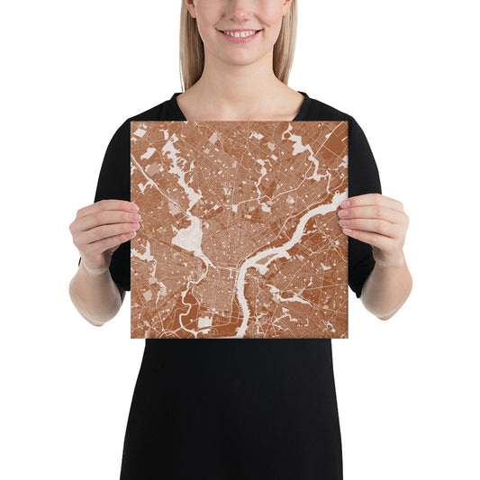 Philadelphia Brown and White Canvas Map