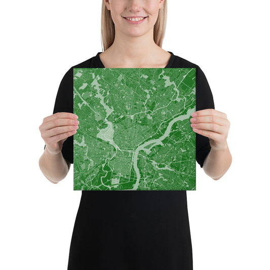 Philadelphia Green and White Canvas Map