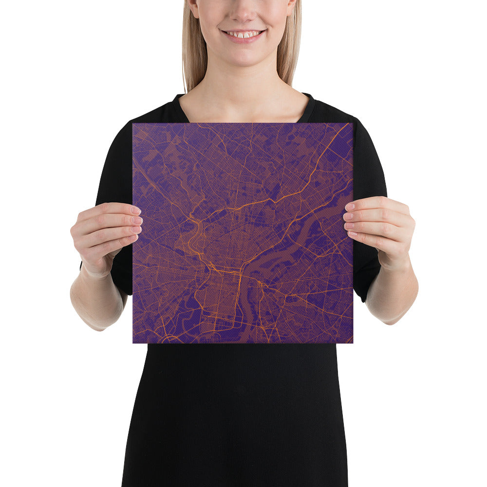 Philadelphia Purple and Orange Canvas Map