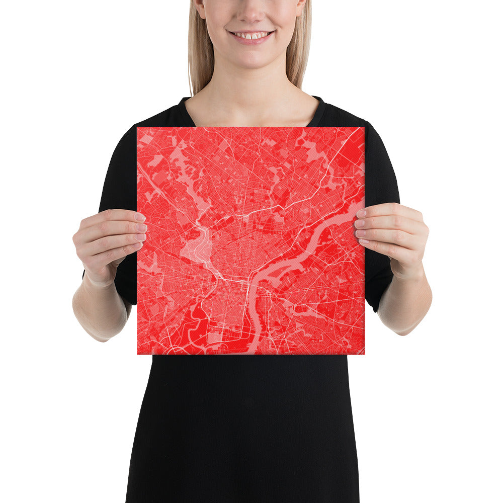 Philadelphia Red and White Canvas Map