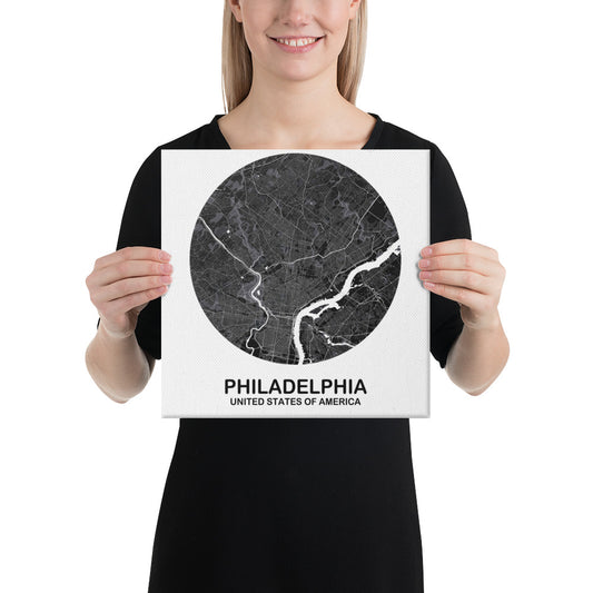 Philadelphia Circular Black Canvas Map